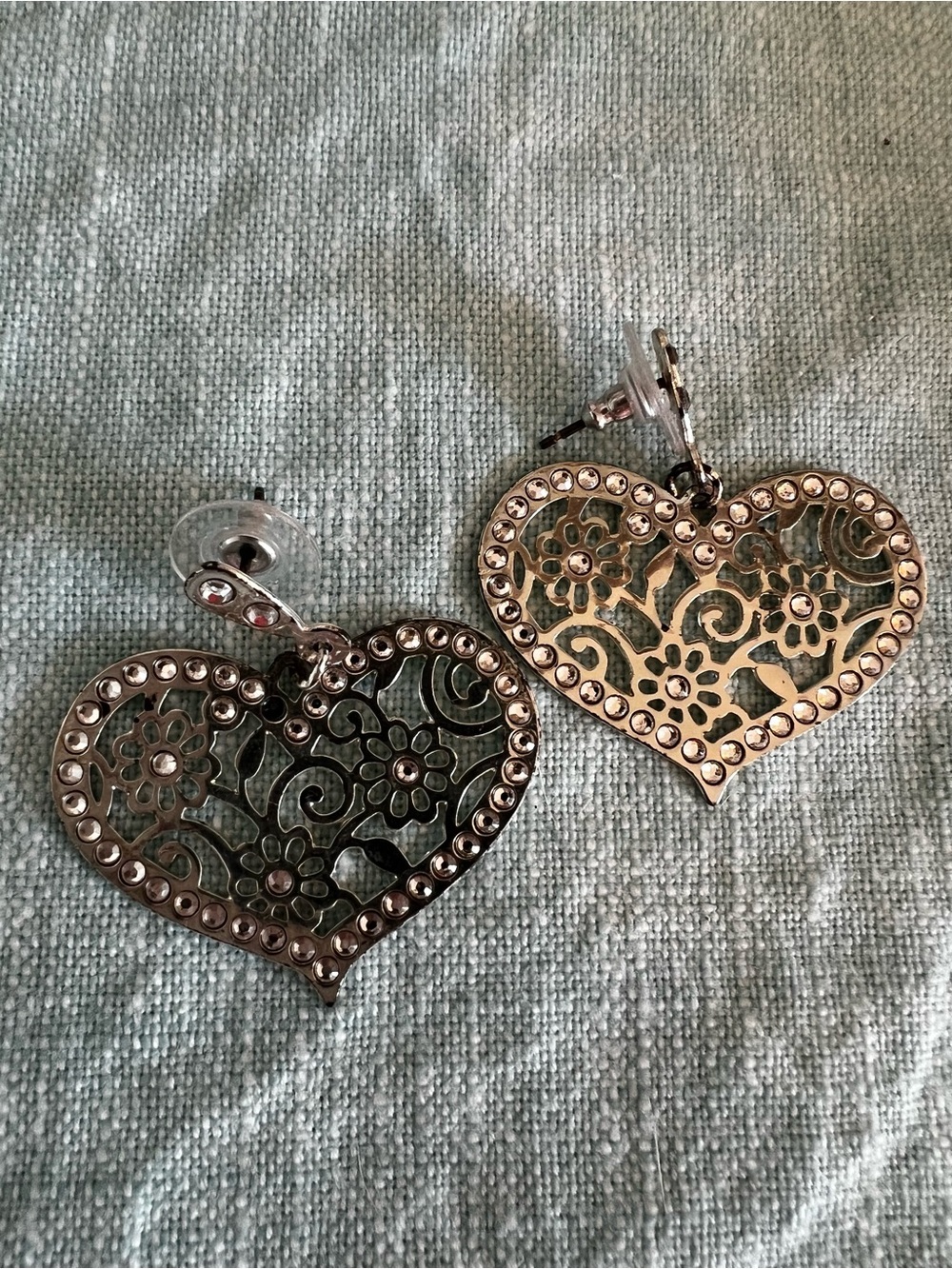 Brighton Gold Heart Filigree Earrings with Rhinestones